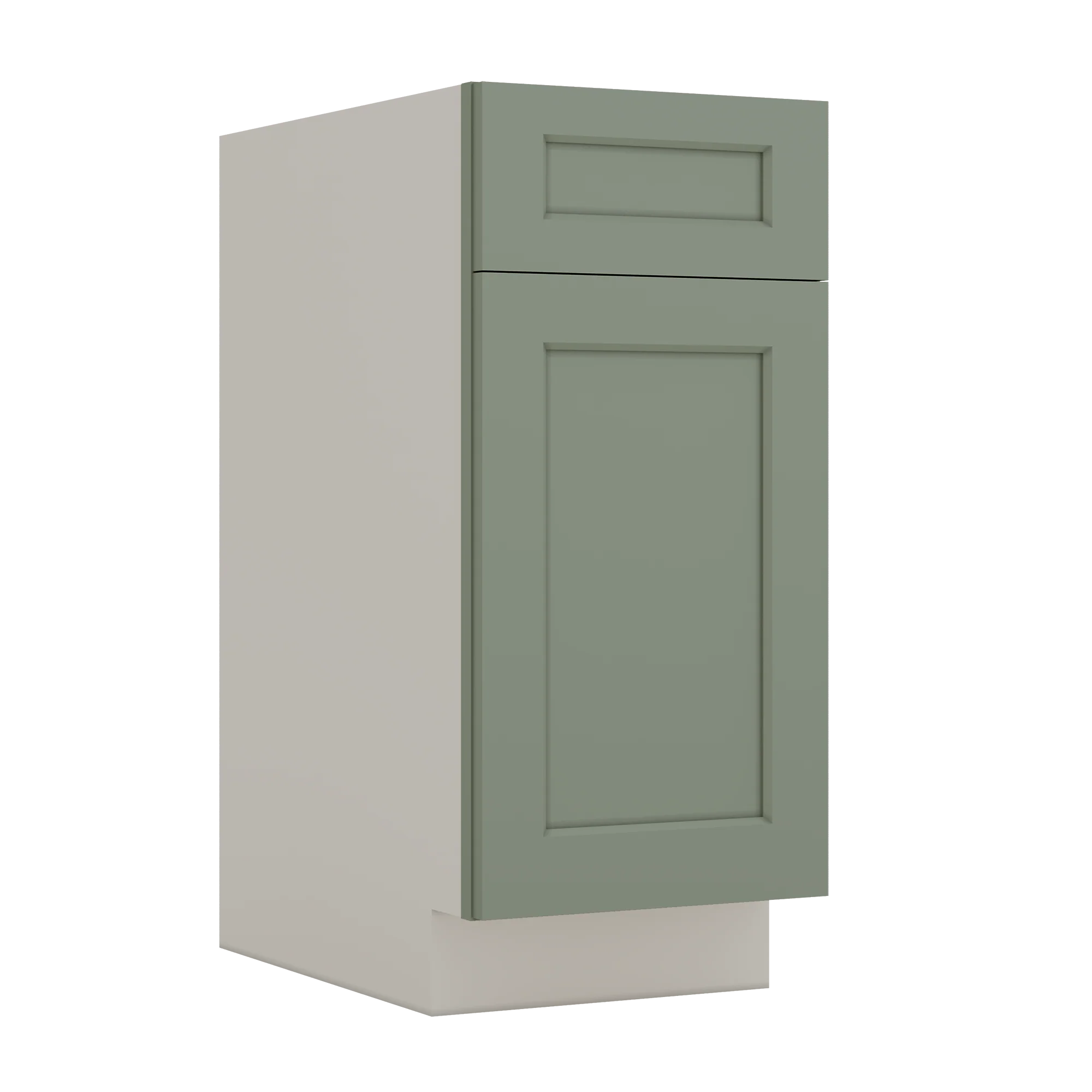Trash Can Pull Out Base Cabinet 14SG Sage Green Shaker 1-1/4" Overlay 15" and 18" Wide