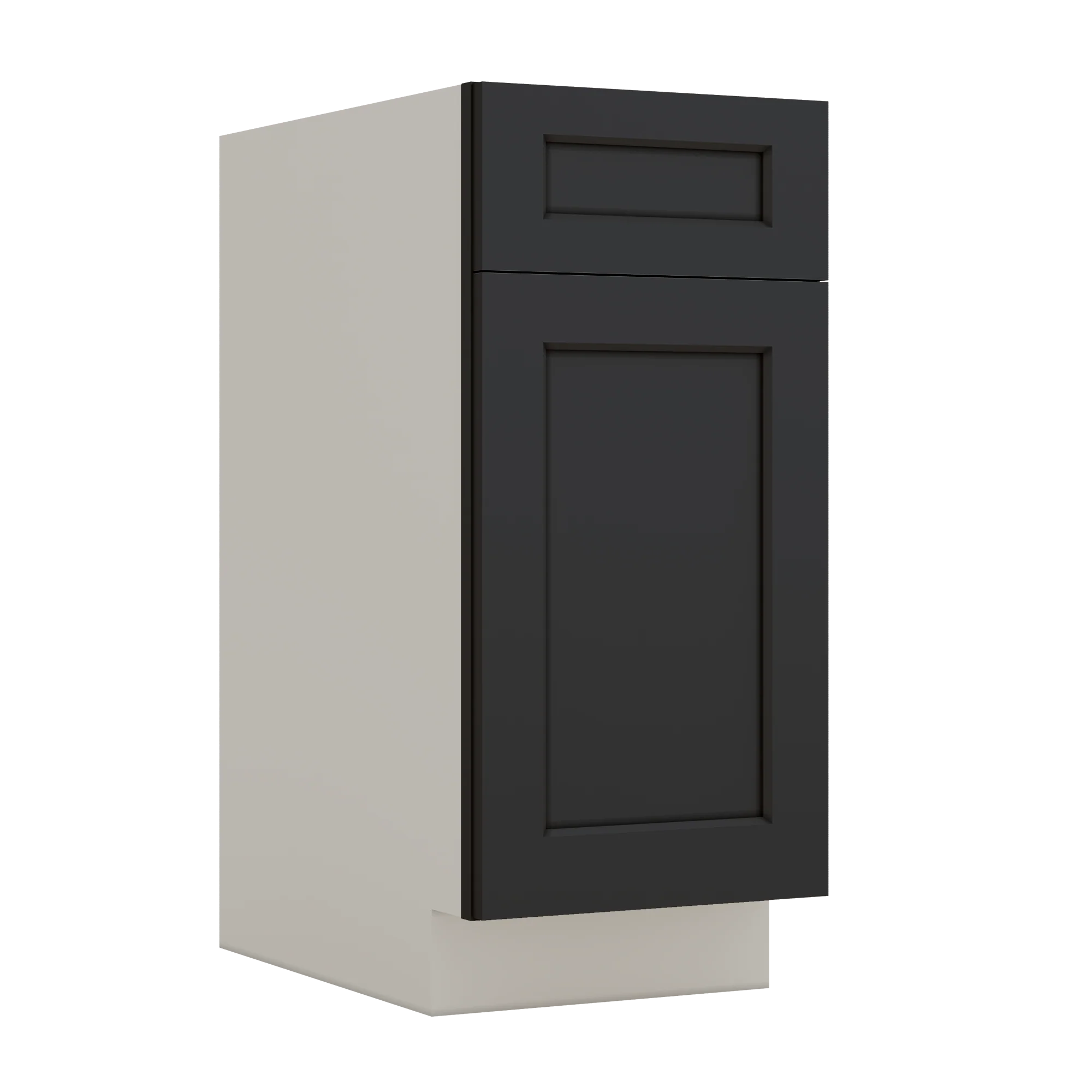 Trash Can Pull Out Base Cabinet 15HNS Hermosa Noir Black Shaker 1-1/4" Overlay 15" and 18" Wide