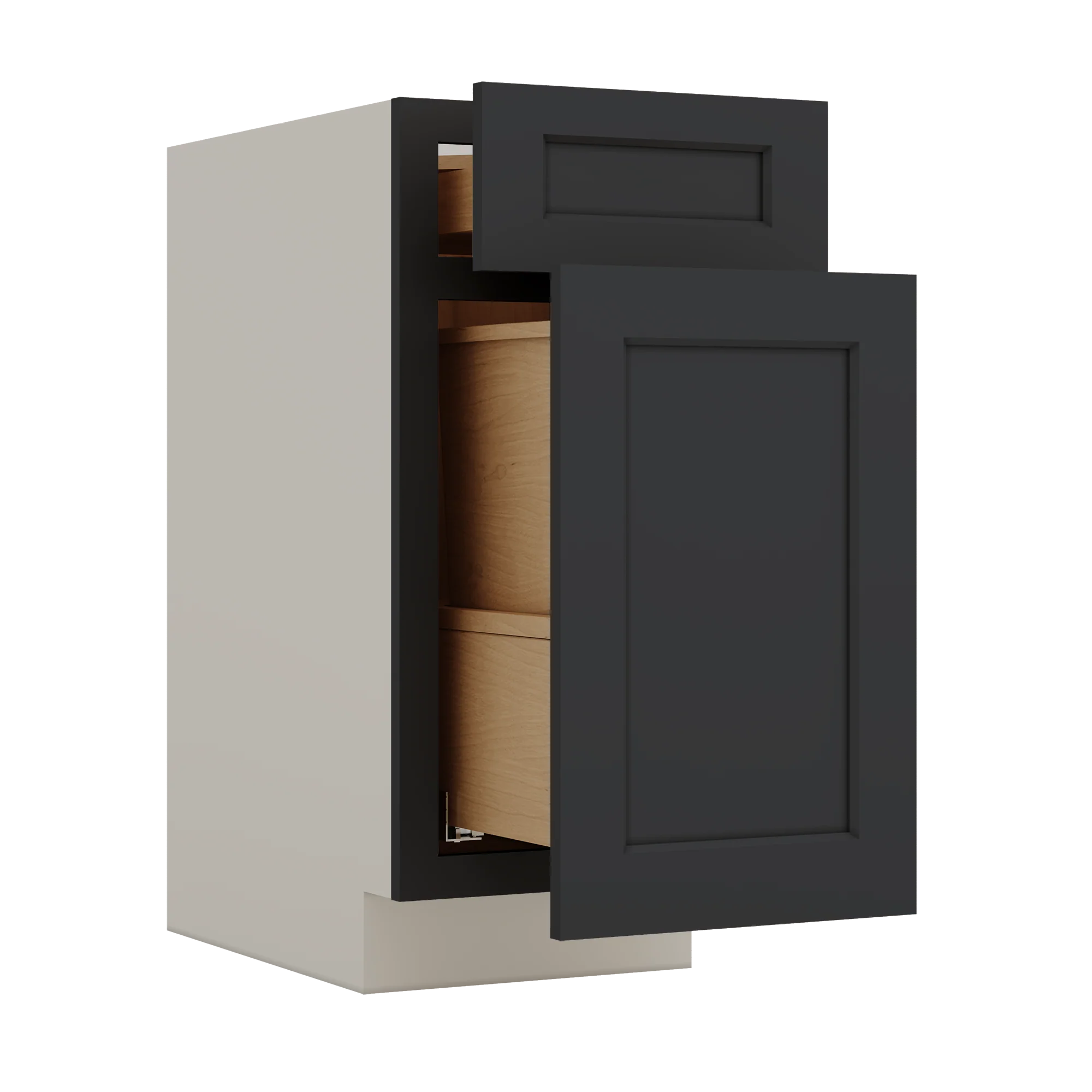 Trash Can Pull Out Base Cabinet 15HNS Hermosa Noir Black Shaker 1-1/4" Overlay 15" and 18" Wide - Image 2