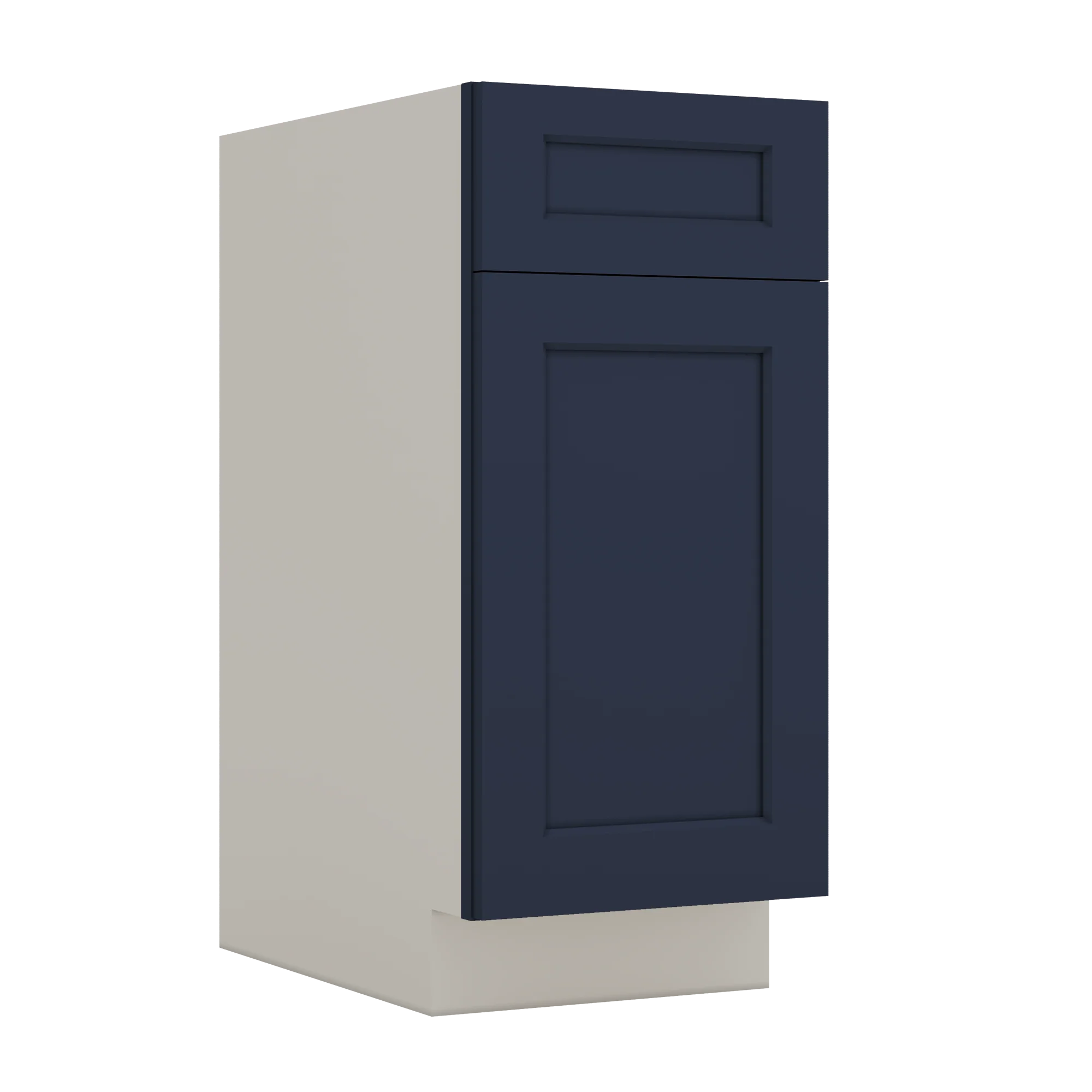 Trash Can Pull Out Base Cabinet NB29 Naval Blue Shaker 1-1/4" Overlay 15" and 18" Wide