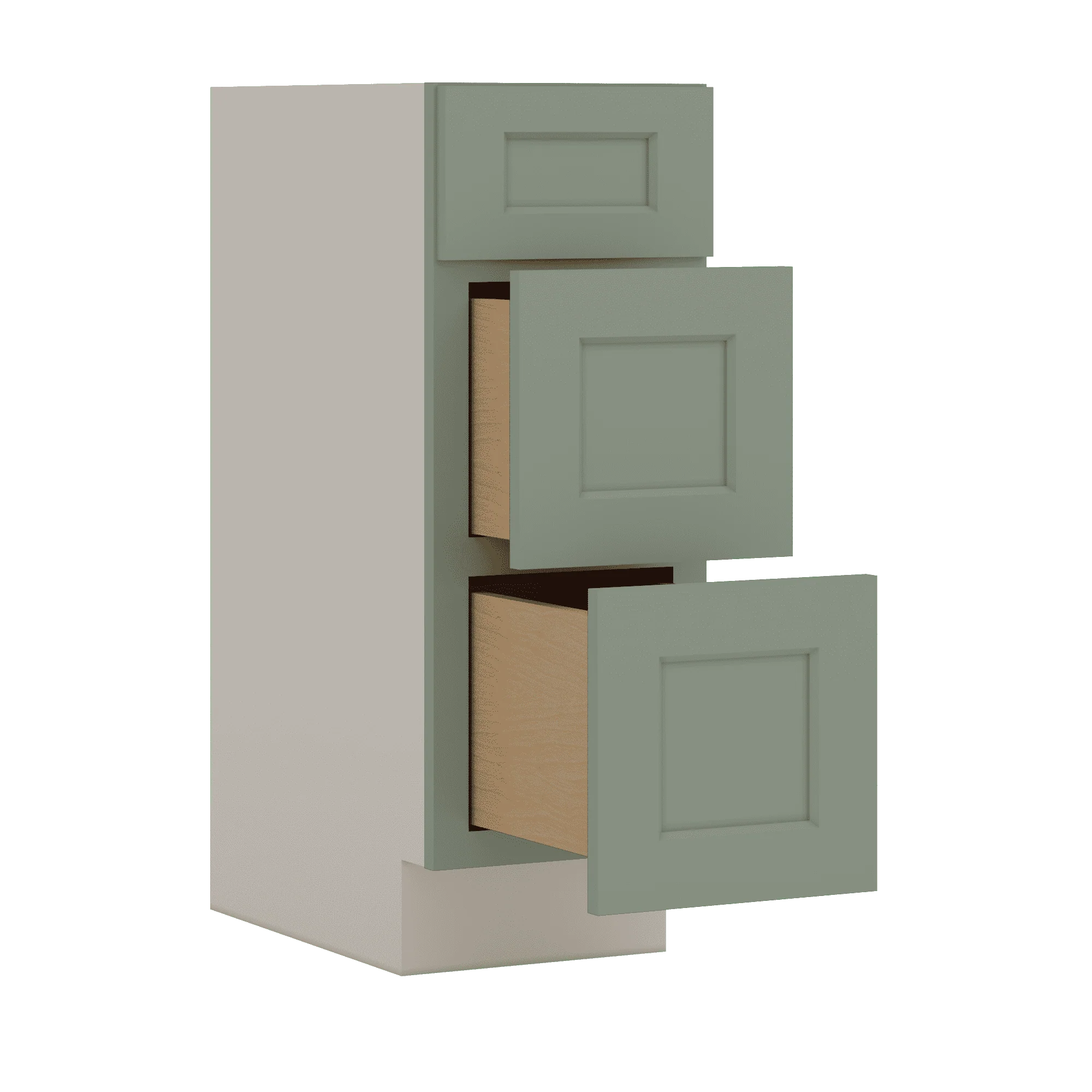 Vanity Drawer Base 12", 15", 18", 21" & 24" Green Shaker 1-1/4" Overlay - Image 2