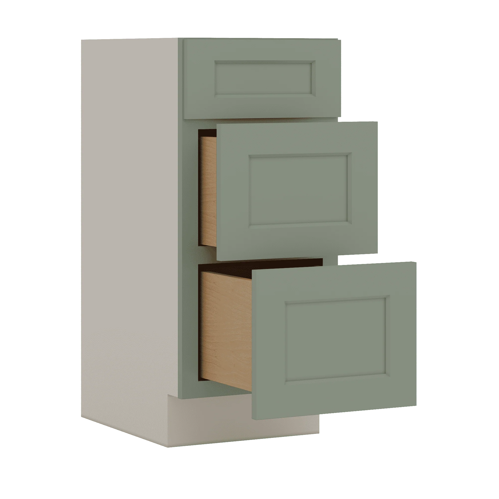 Vanity Drawer Base 12", 15", 18", 21" & 24" Green Shaker 1-1/4" Overlay - Image 4