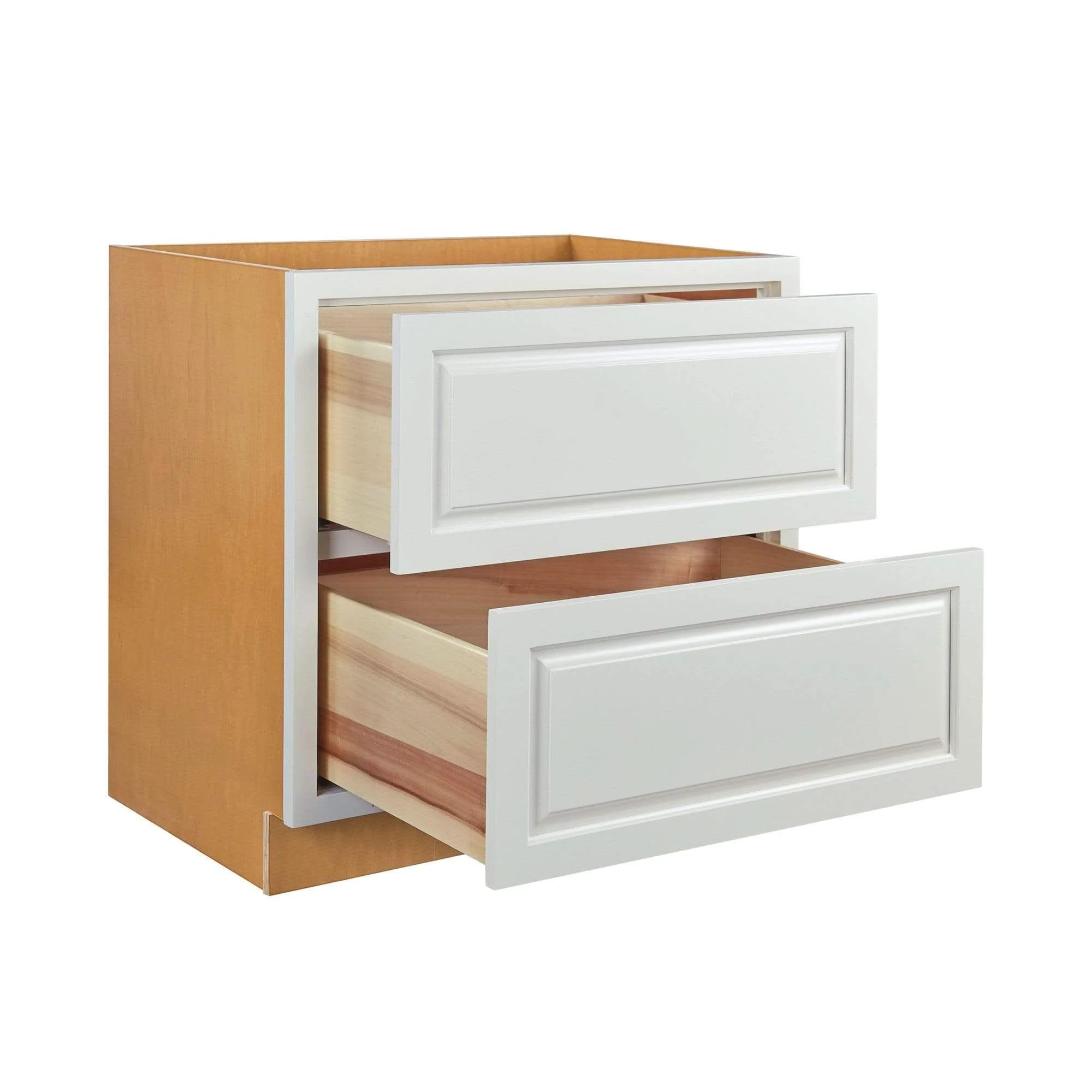 Vintage White Raised Panel Inset Drawer Base Cabinet - Two Drawers - 36" - Image 2