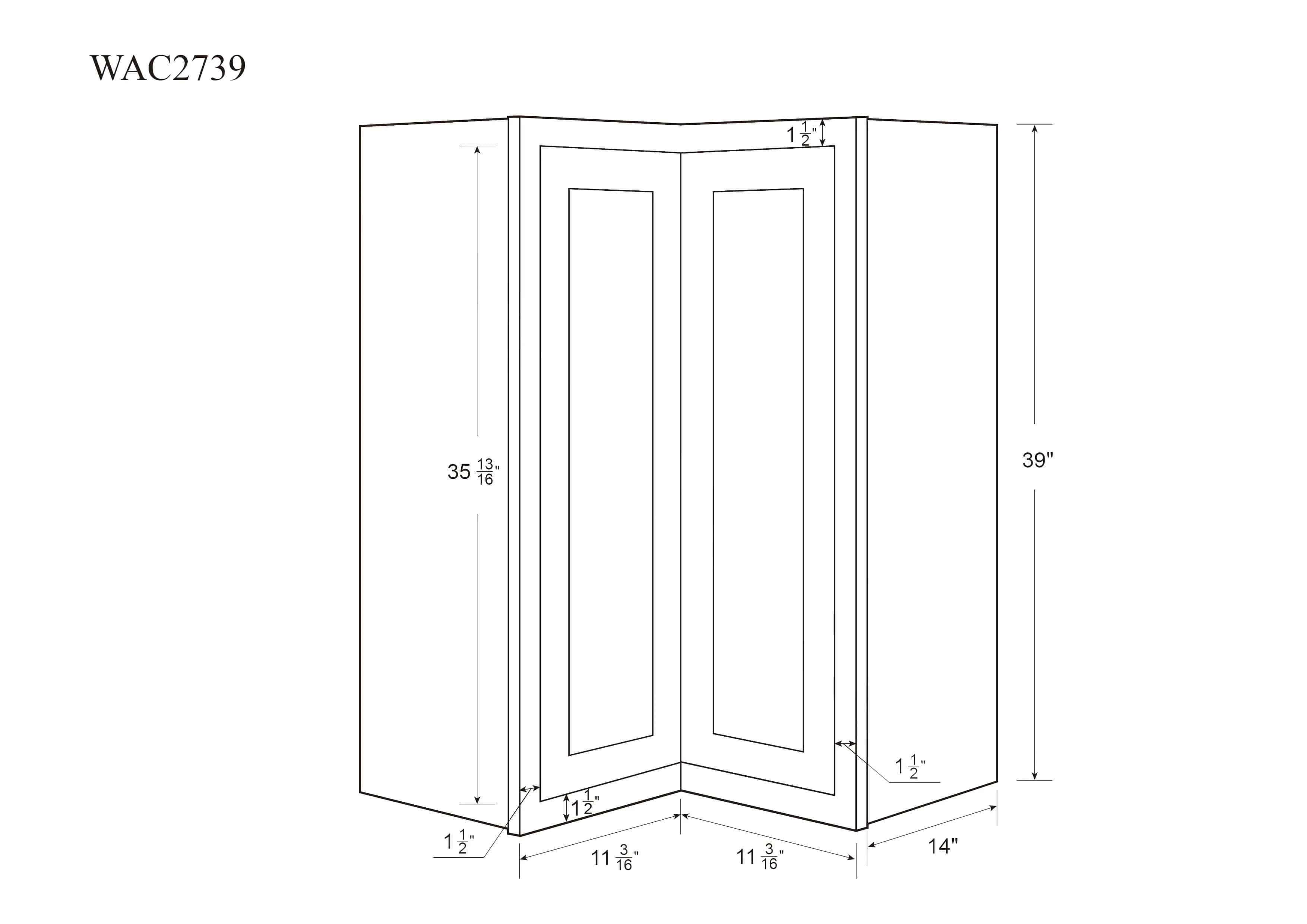 Wall Angle Corner Wall Cabinet 27" W x 30" & 39" Tall Snow White Shaker - Image 8
