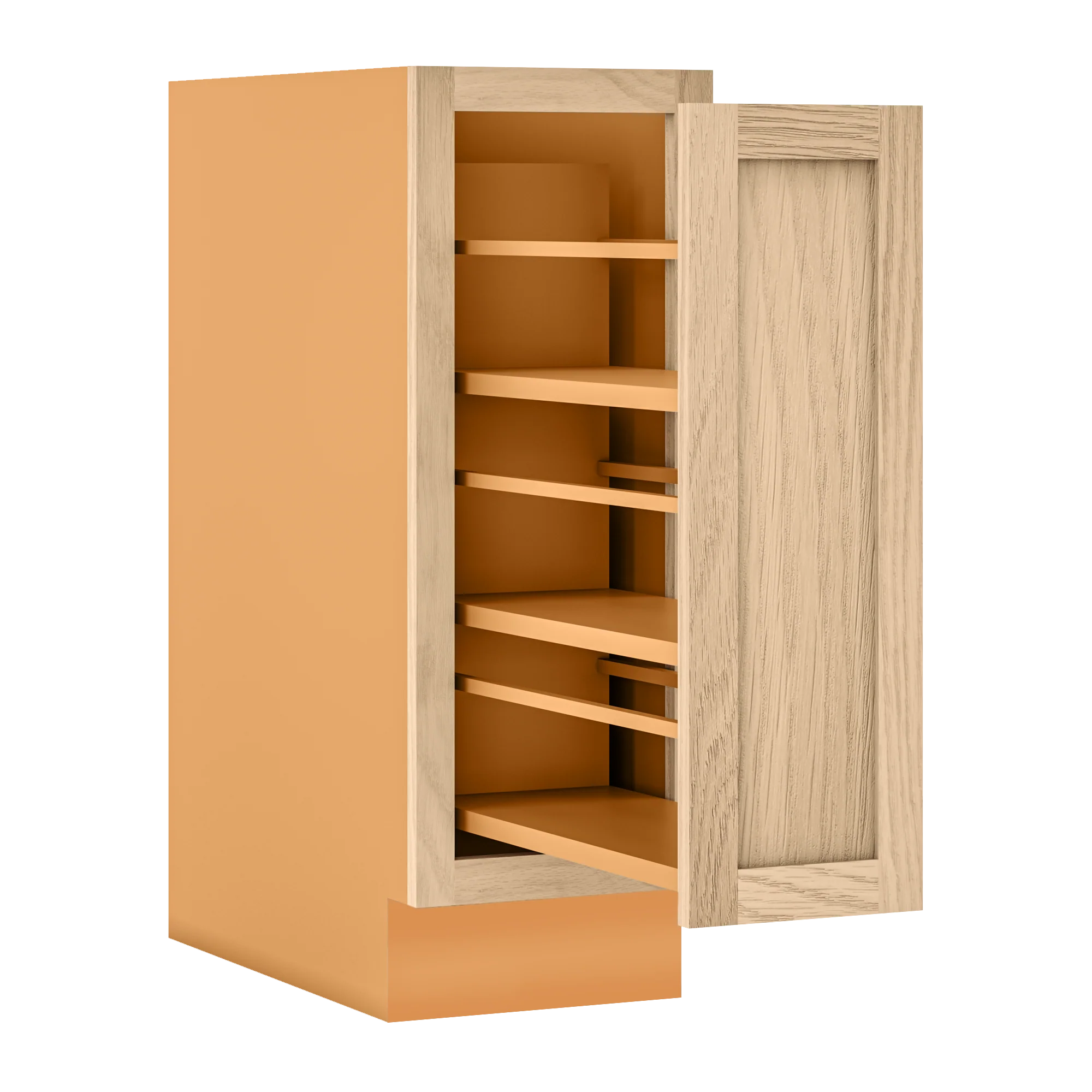 White Oak Inset Shaker Spice Rack Pullout Base Cabinet 9", 12" & 15" - Image 4